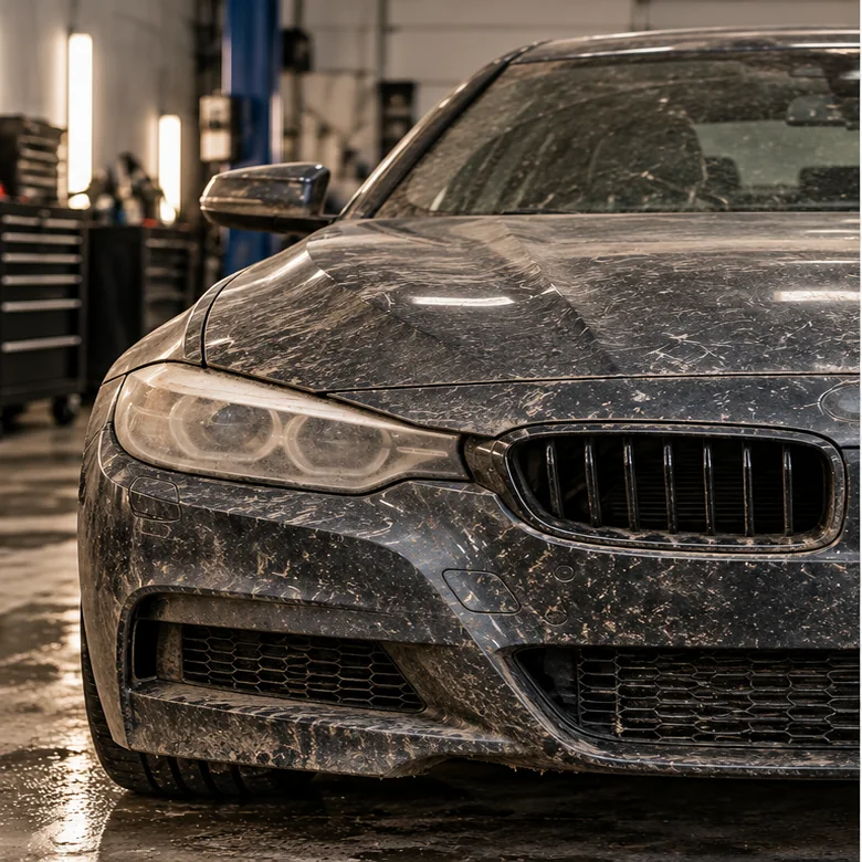Imagem demonstrativa da metade suja antes do detalhamento automotivo